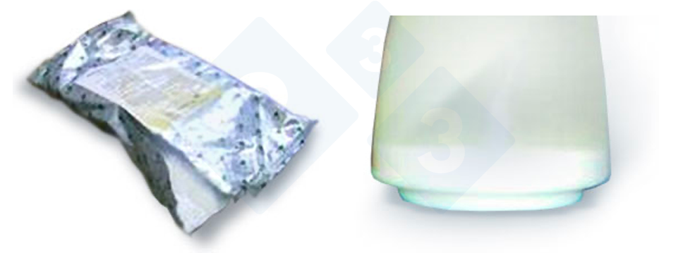 Open package (left) and precipitation (right).